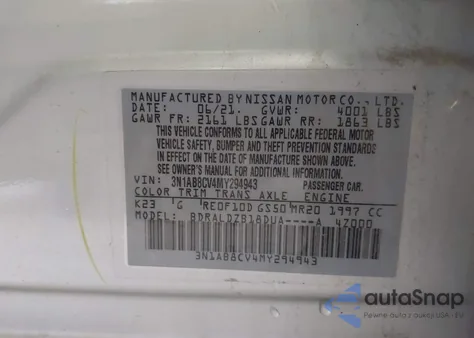 2021 Nissan Sentra Sv Xtronic Cvt из США, поврежденный, VIN 3N1AB8CV4MY294943